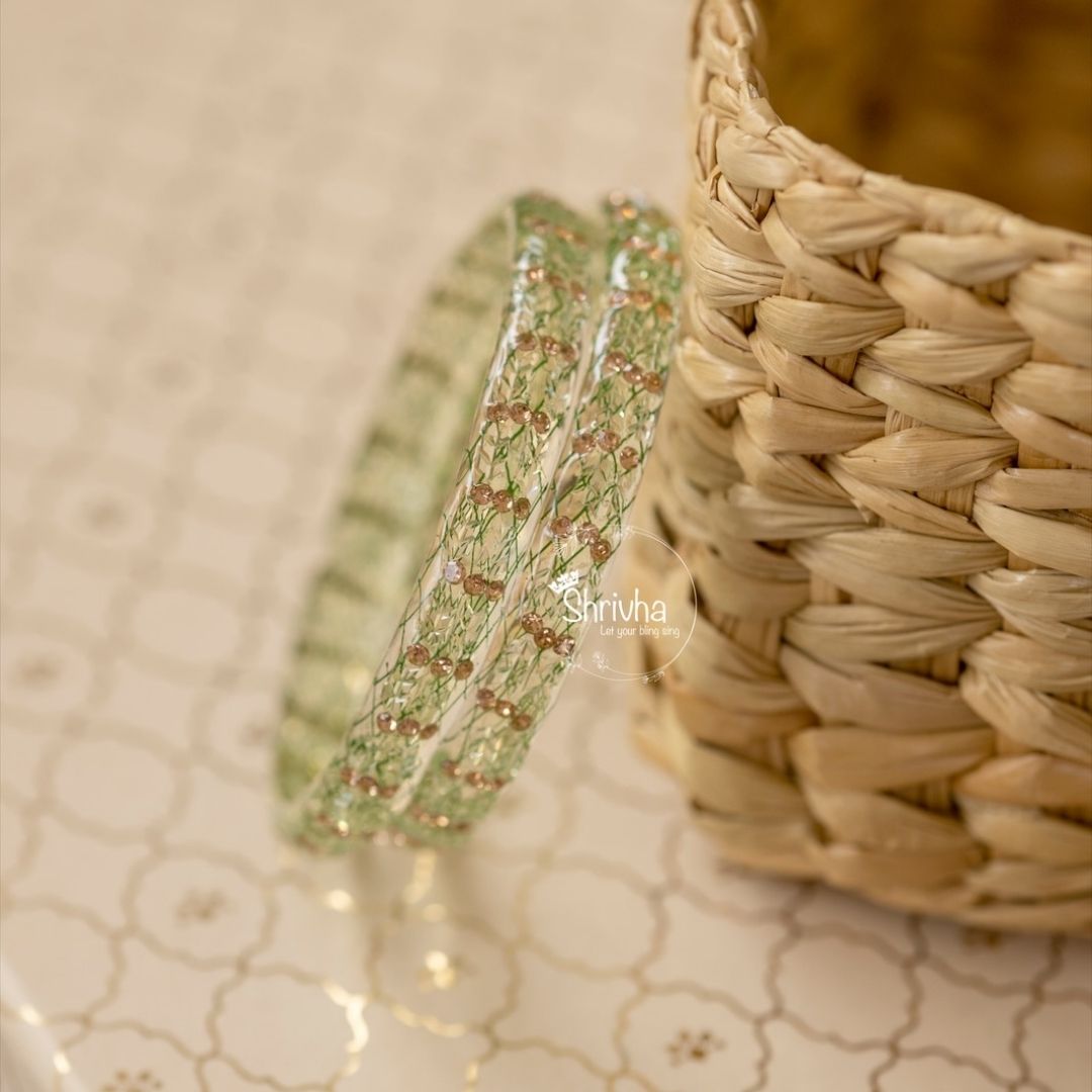 Prism Perfection – Patterned Glass Bangles (2 Pcs)