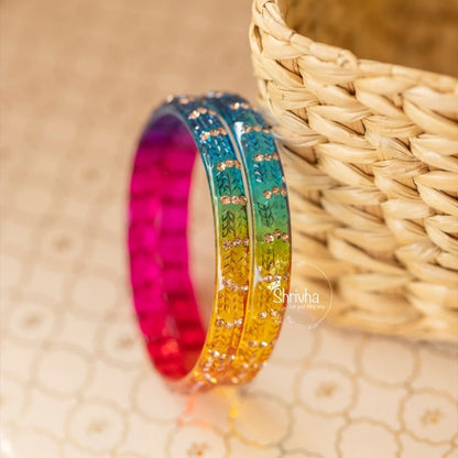 Prism Perfection – Patterned Glass Bangles (2 Pcs)