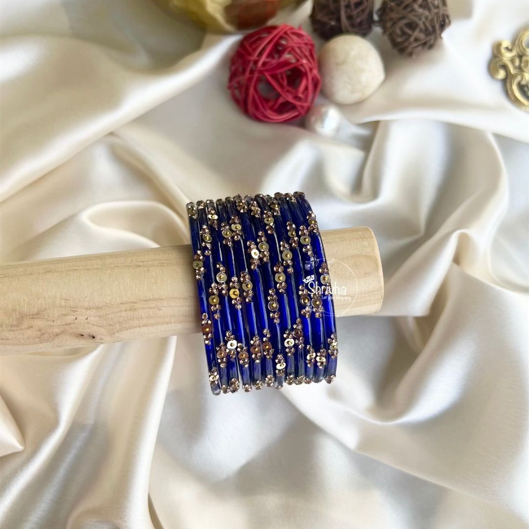 Celestial Spectrum – Subtle Glitter Glass Bangles Set (12 Pcs)