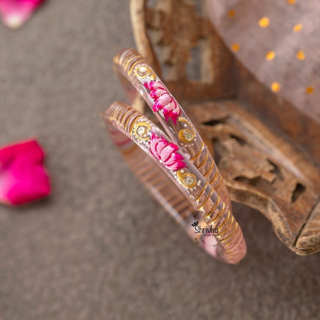 Spectrum Luxe – Traditional Lotus Glass Bangles (2 Pcs)