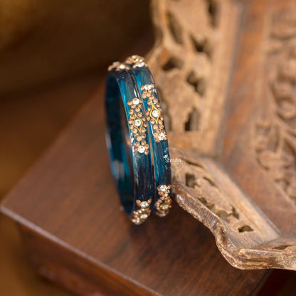 Majestic Hues –  Glass Bangles with Stonework (2 Pcs)