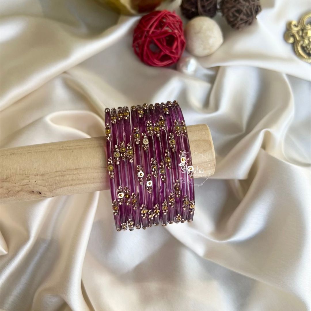 Celestial Spectrum – Subtle Glitter Glass Bangles Set (12 Pcs)