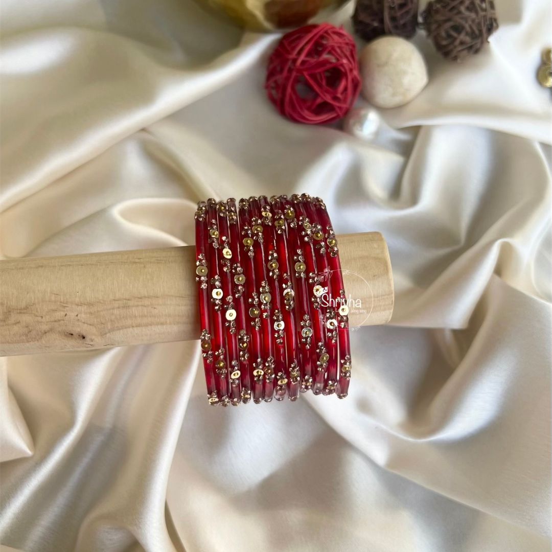 Celestial Spectrum – Subtle Glitter Glass Bangles Set (12 Pcs)