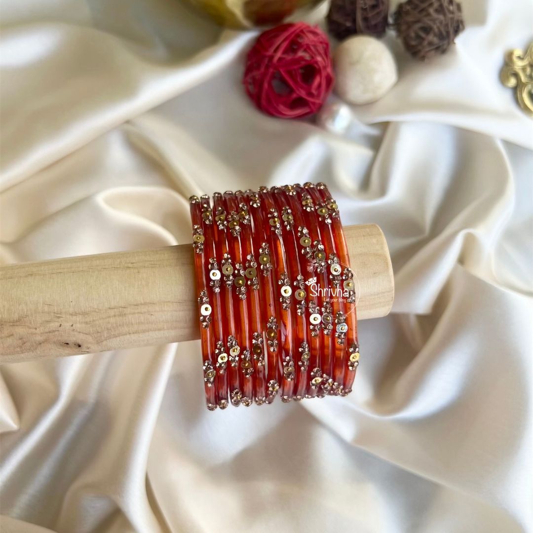 Celestial Spectrum – Subtle Glitter Glass Bangles Set (12 Pcs)