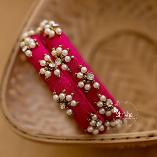 Crimson Red – Pearl Cluster Raw Silk Bangle (1 pc)