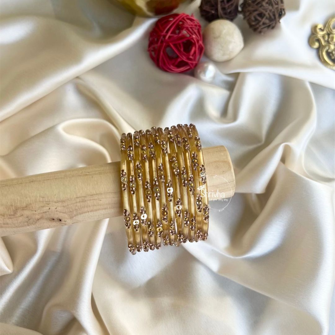 Celestial Spectrum – Subtle Glitter Glass Bangles Set (12 Pcs)