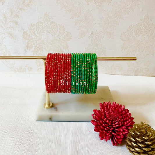 Auspicious Allure – Red and Green Glass Bangle Set