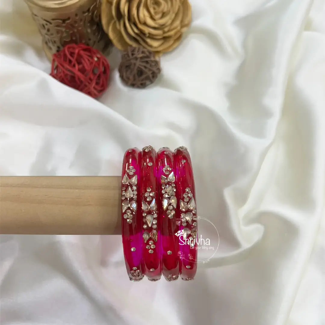 Elegant transparent glass bangles paired with ethnic outfit