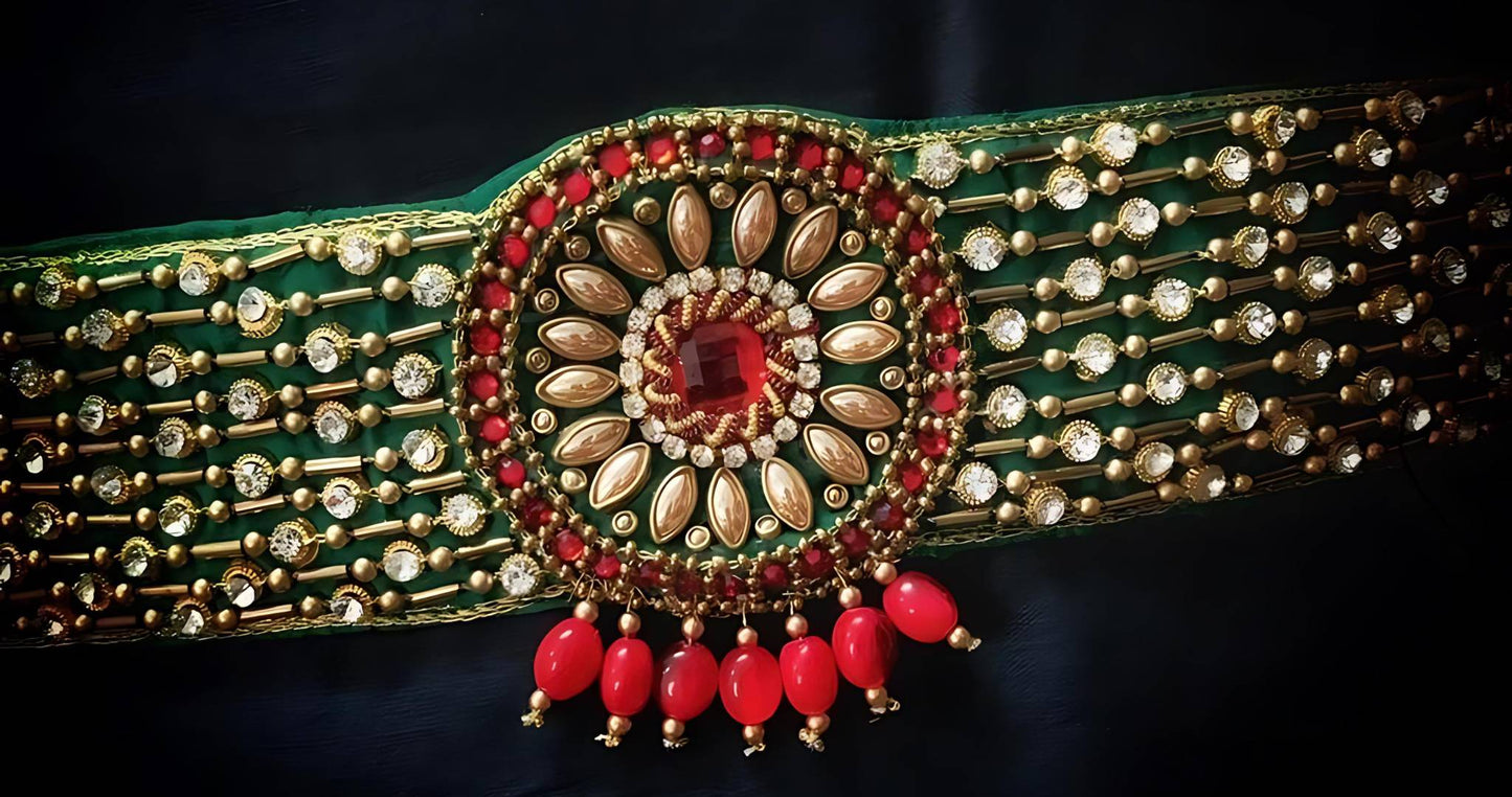 Emerald Green – Kundan & Coral Embellished Hip Belt