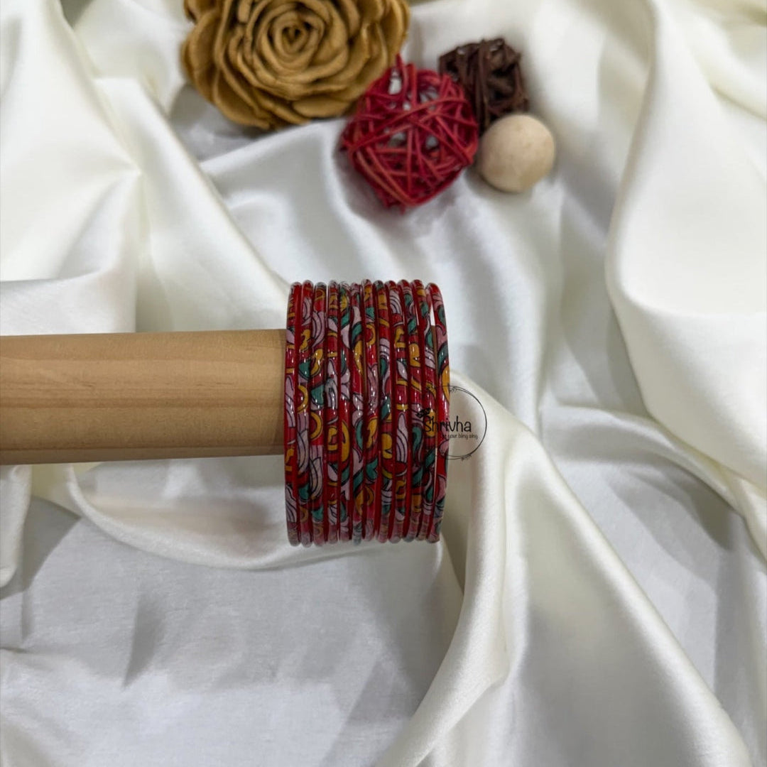 Vibha traditional luxury floral–vine Printed Glass Bangles (12Pc)