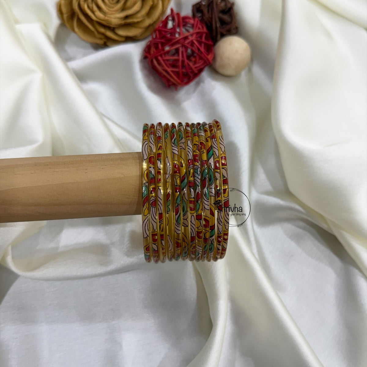 Vibha traditional luxury floral–vine Printed Glass Bangles (12Pc)