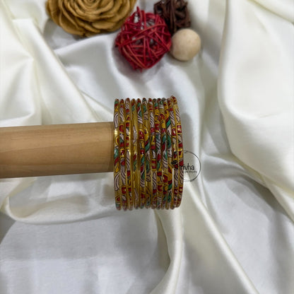 Vibha traditional luxury floral–vine Printed Glass Bangles (12Pc)