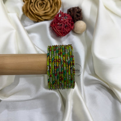Vibha traditional luxury floral–vine Printed Glass Bangles (12Pc)