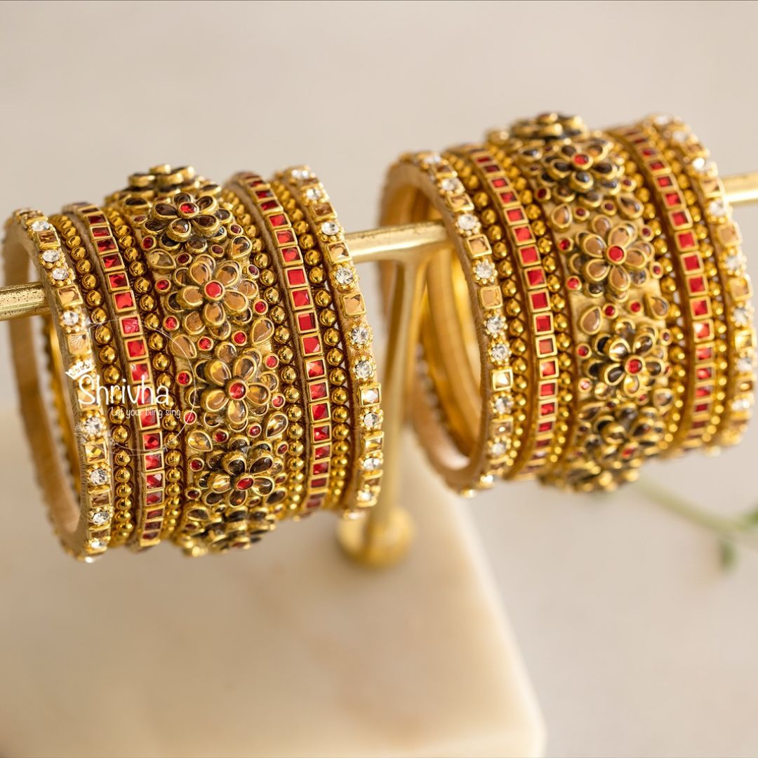 Regal Red and Gold Kundan Bangle Set