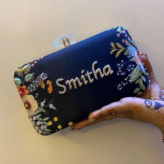 Navy Blue Customizable Embroidered Clutch