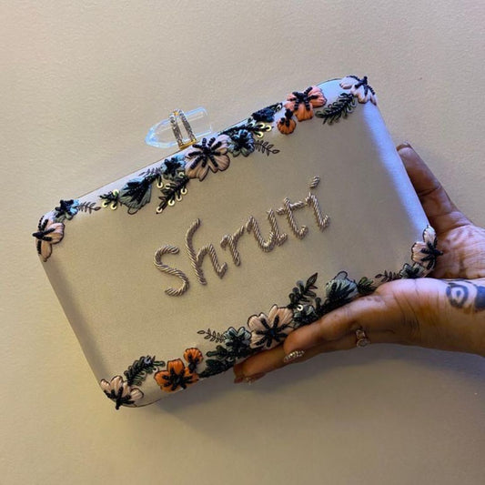 Silver Sage Floral – Customizable Clutch - "Your Name"
