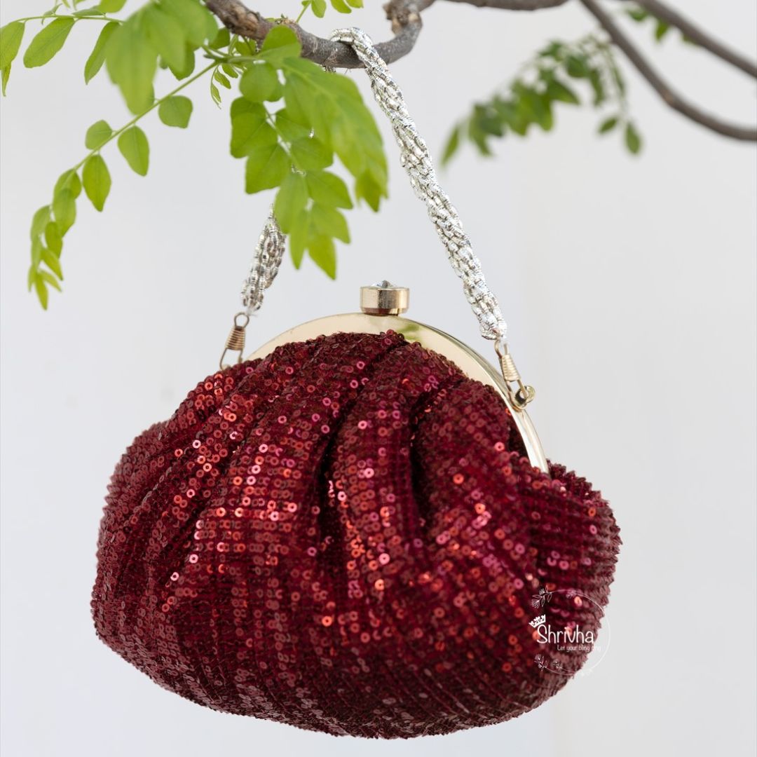 Burgundy Brilliance Clutch Purse – Sequined Batua Bag