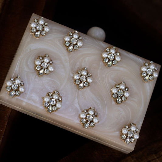 Ivory Pearl – Floral Embellished Clutch