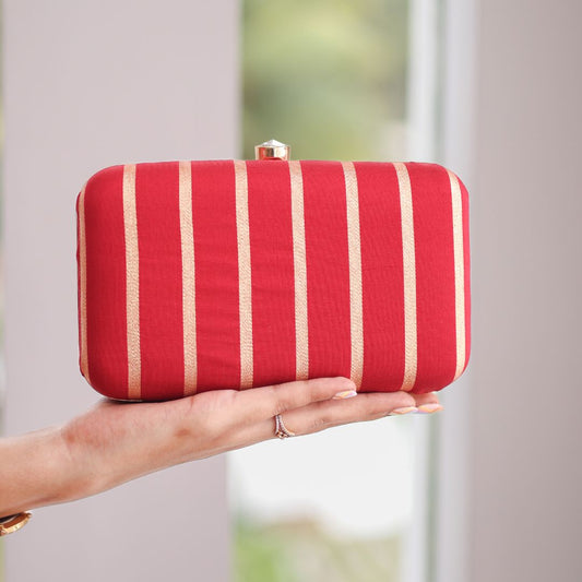 Crimson Elegance – Striped Clutch Purse