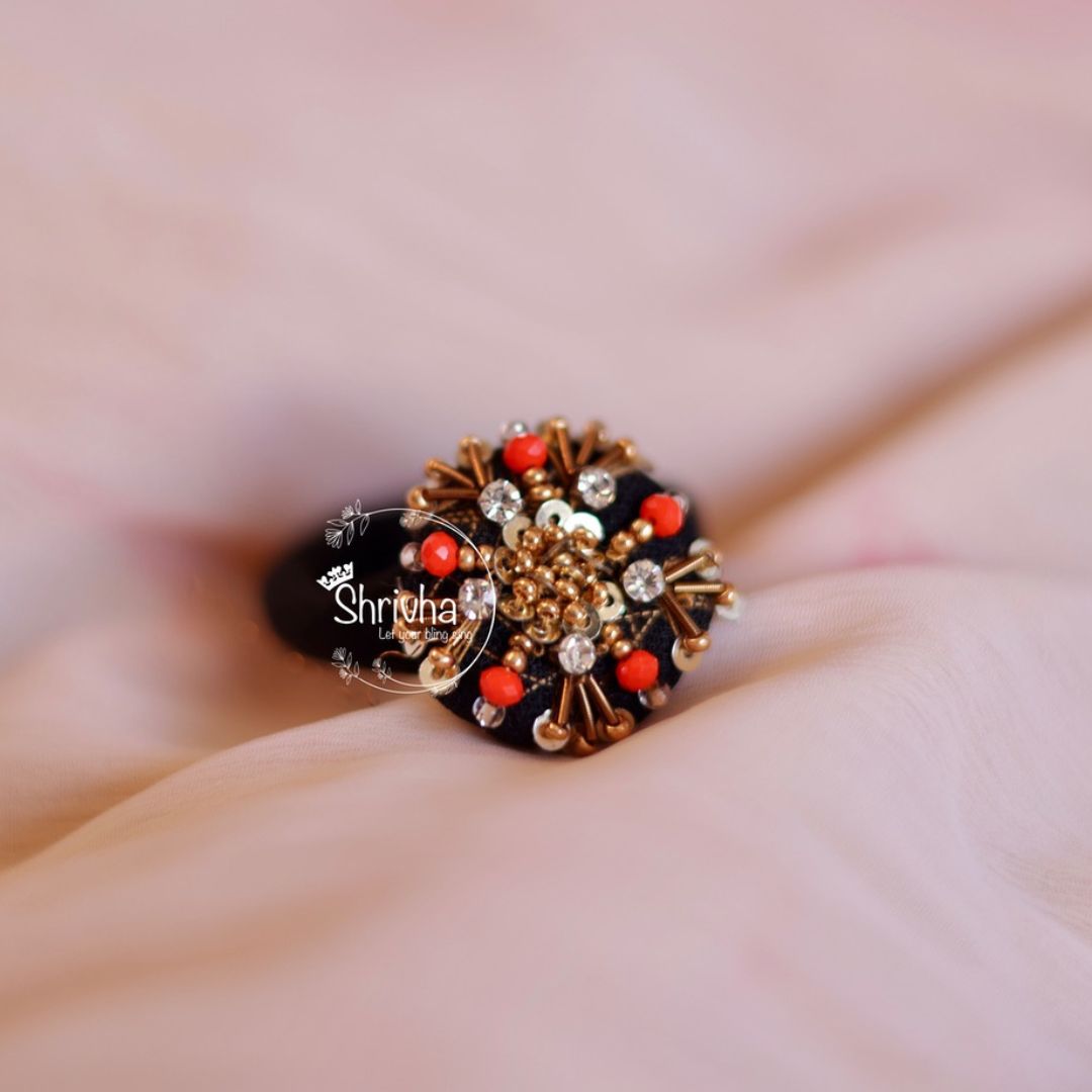 Crimson Charm – Bejeweled Black Velvet Hairband