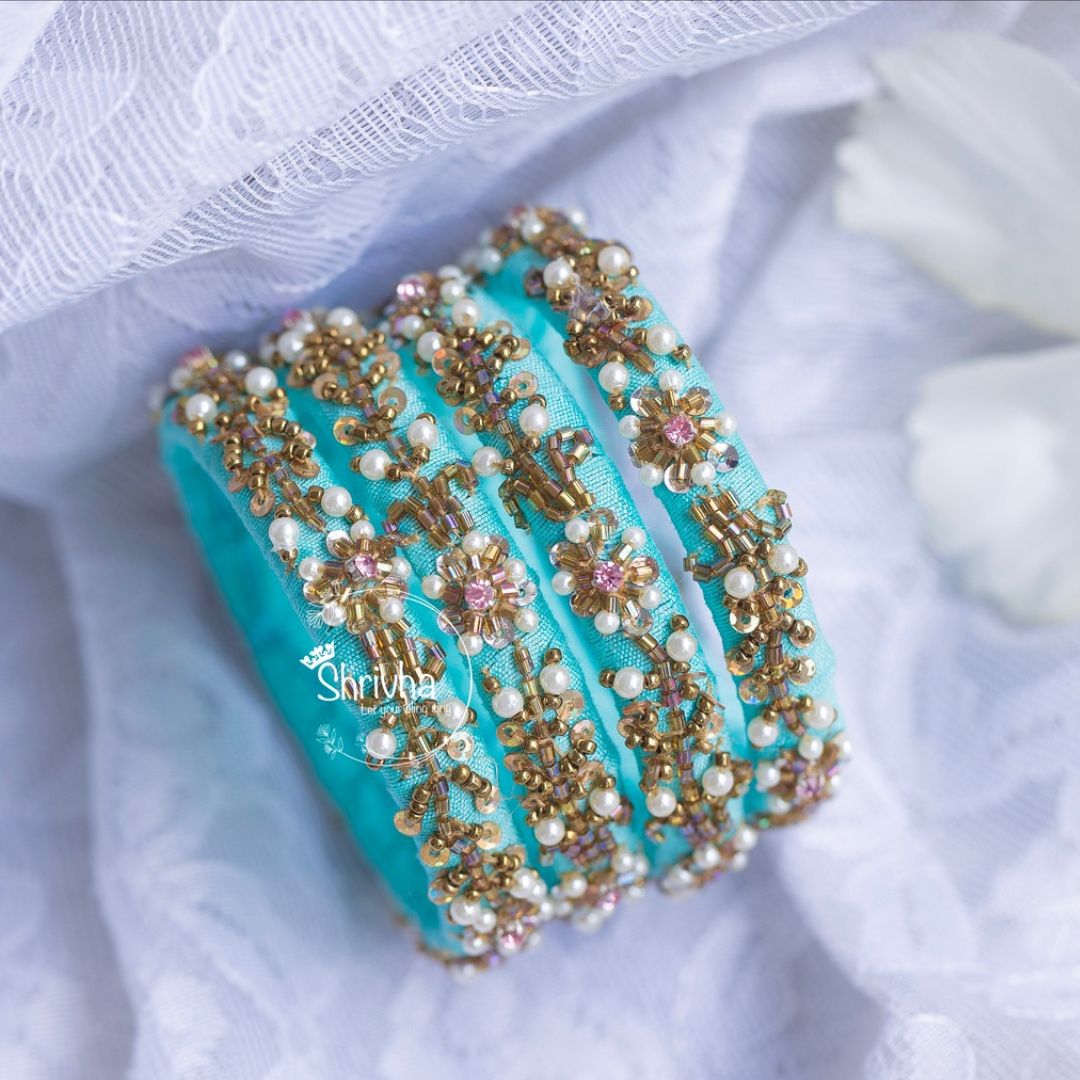 Turquoise Twilight – Handcrafted Raw Silk Bangle (1 Pc)