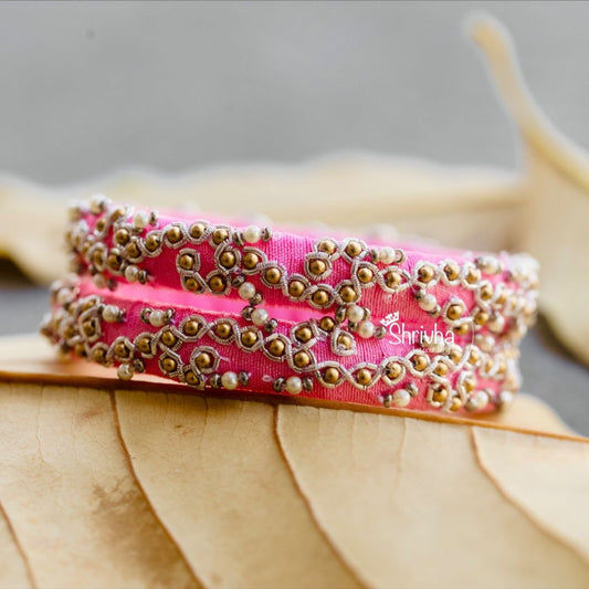 Fuchsia Finesse – Embellished Raw Silk Bangle (1 pc)