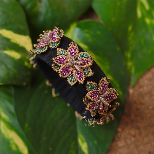 Midnight Enchanted Bloom – Raw Silk Bangle (1 pc)