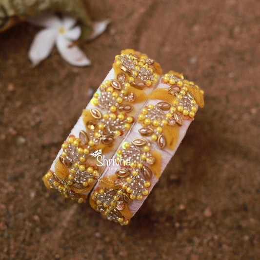 Golden Glamour – Embellished Raw Silk Bangle (1 pc)