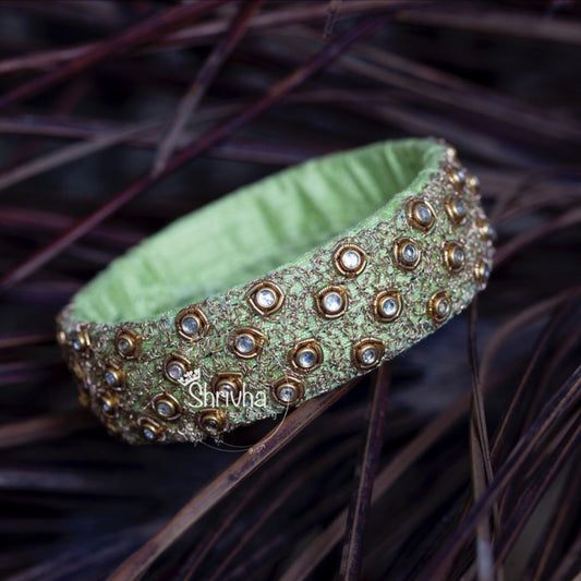 Verdant Vogue – Embellished Silk Bangle