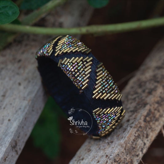 Ebony Elegance – Beaded Silk Bangle (1 pc)