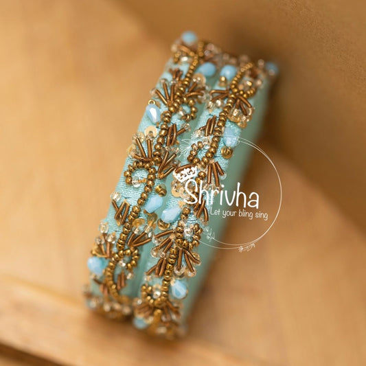 Aqua Elegance – Embellished Silk Bangle (1 pc)