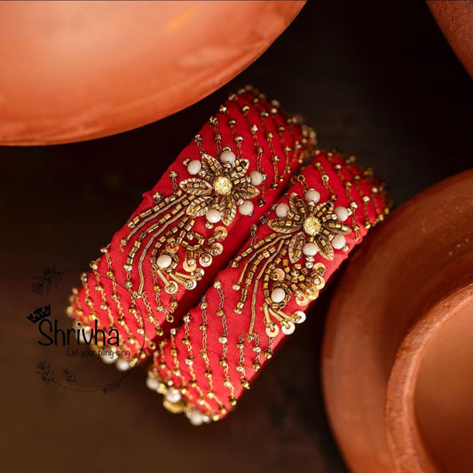 Crimson Elegance – Raw Silk Bangle (1 pc)