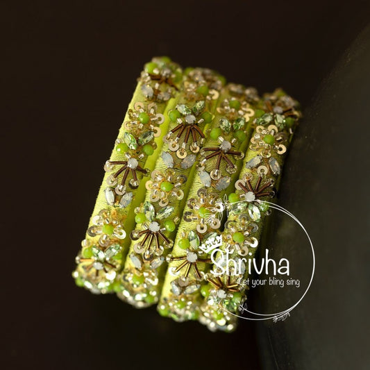 Lime Zest Elegance – Raw Silk Silk Bangle (1 pc)
