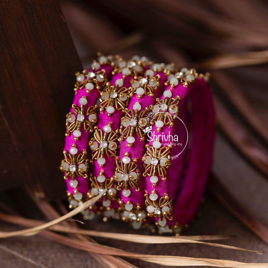 Fuchsia Fantasy – Gold-Accented Raw Silk Bangle (1 pc)