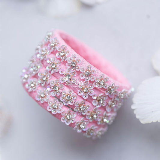 Blush Blossom – Crystal Studded Raw Silk Bangle (1 pc)
