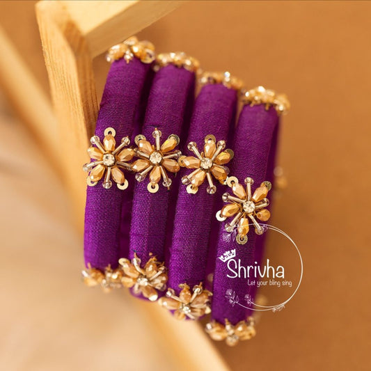 Regal Purple Splendor – Crystal Embellished Raw Silk Bangle