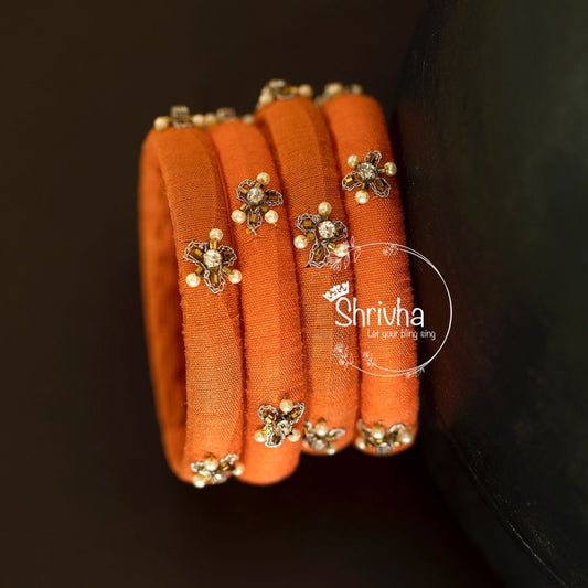 Tangerine Twilight – Embellished Raw Silk Bangle