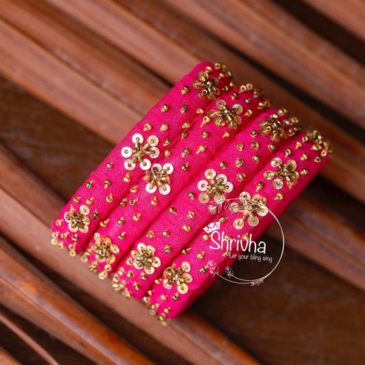 Crimson Charm – Gold Embellished Raw Silk Bangle (1 pc)