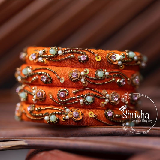 Autumn Rust – Embellished Raw Silk Bangle (1 pc)