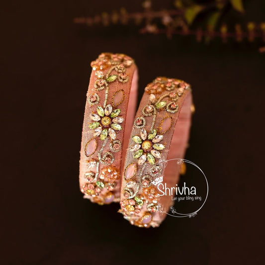 Floral Embroidered Raw Silk Bangle (1 pc)