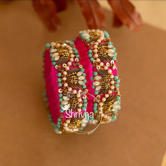 Fuchsia Fantasy – Beaded Raw Silk Bangle (1 pc)