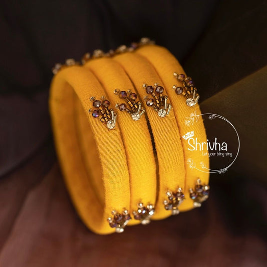 Golden Mustard – Embellished Raw Silk Bangle (1 pc)