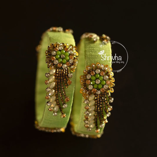 Spring Meadow – Embellished Raw Silk Bangle