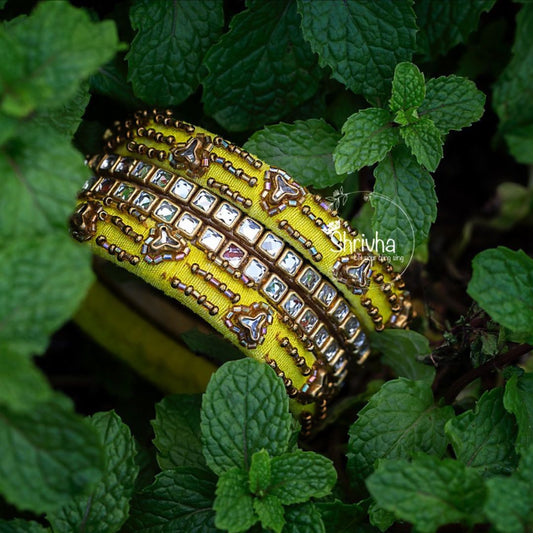 Lime Zest Raw Silk Bangle Set Extravaganza
