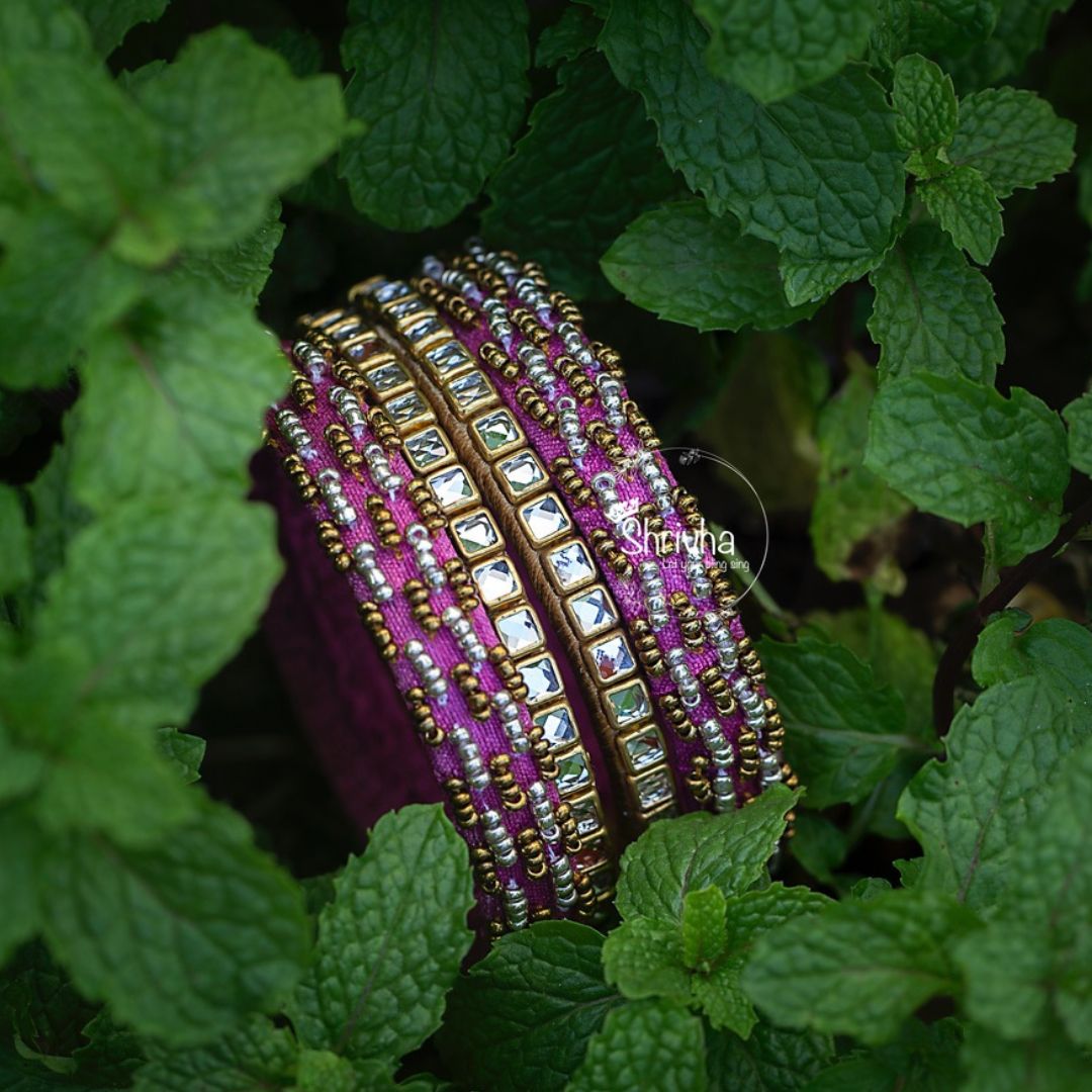 Aubergine Opulence Raw Silk Bangle Set