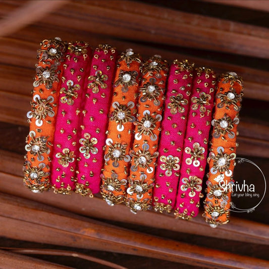 Burnt Sienna & Raspberry Delight – Raw Silk Bangle Set