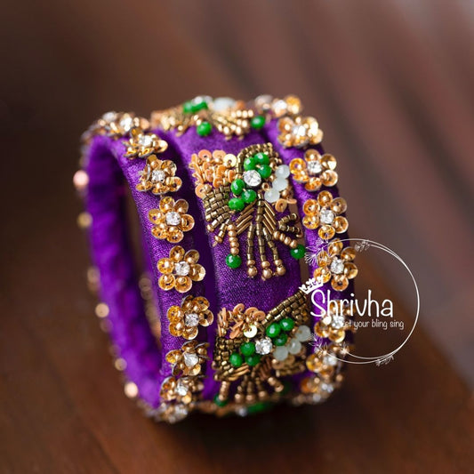 Royal Purple & Emerald Grandeur – Raw Silk Bangle Set