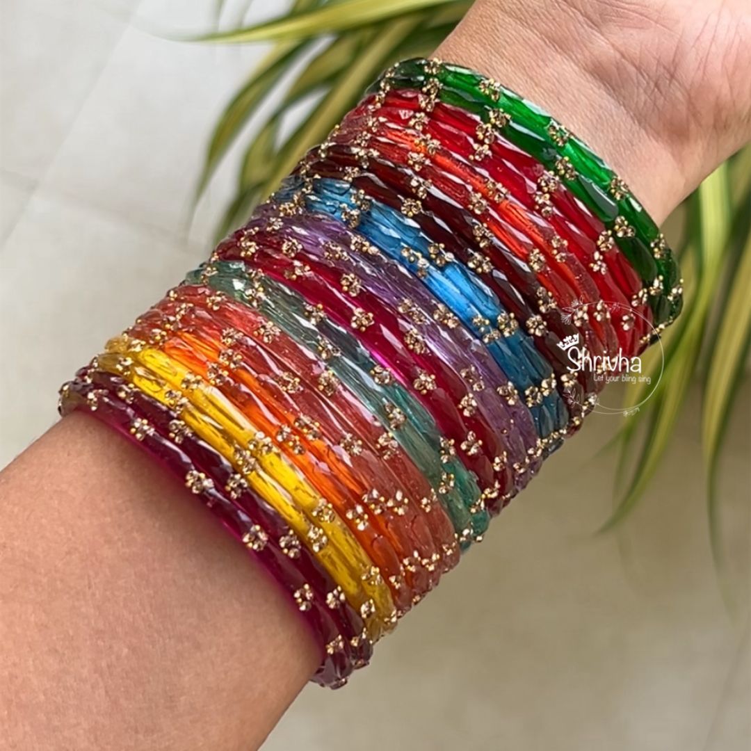 Lunar Whisper – Subtle Glitter Glass Bangles Set (24 Pcs)